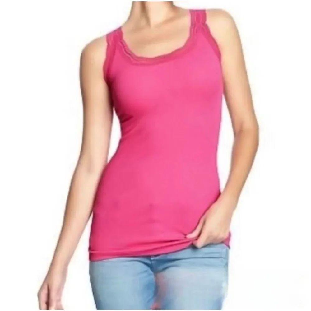 ☔️💜Old Navy Neon Pink Lace Trim Ribbed Sleeveless Top Medium